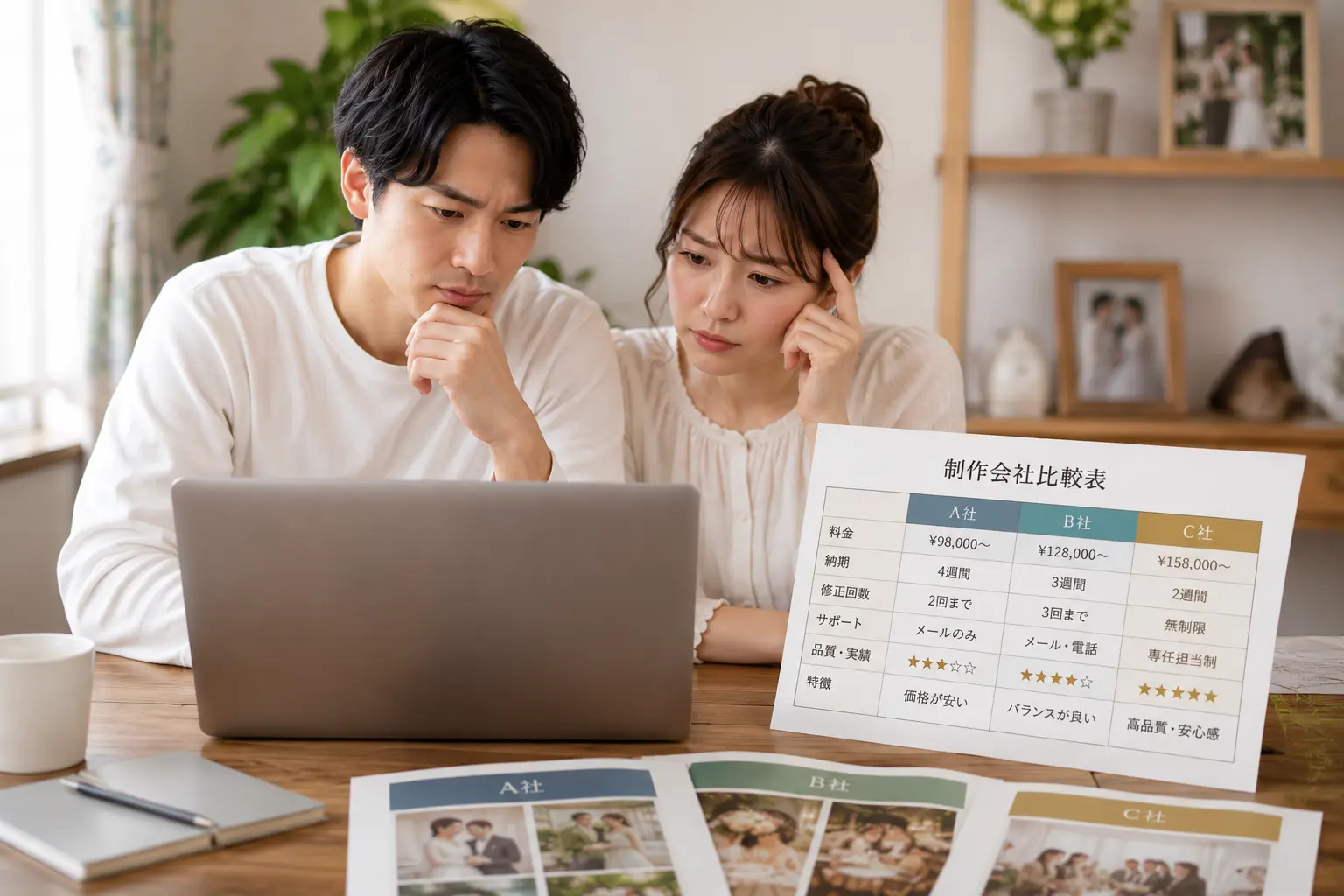 結婚式ムービー制作会社を比較しているイメージ