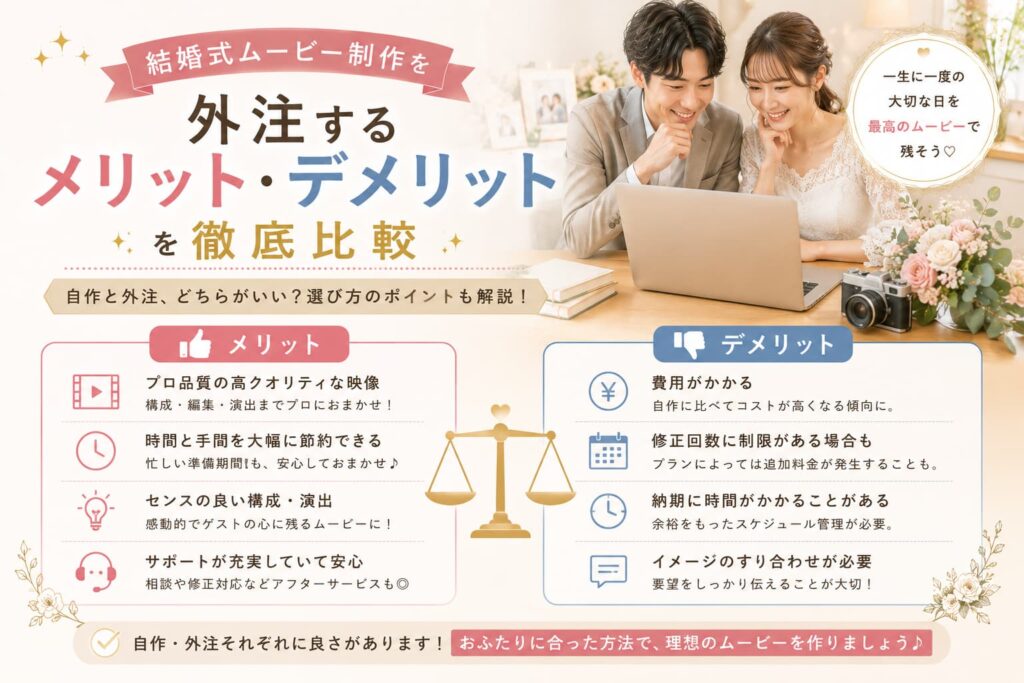 現在の画像に代替テキストがありません。ファイル名: wedding-movie-outsourcing-pros-cons.jpg
