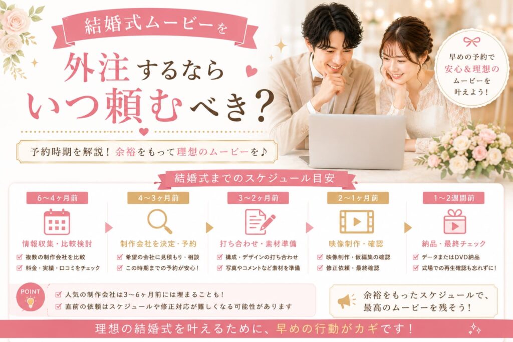 現在の画像に代替テキストがありません。ファイル名: wedding-movie-outsourcing-when-to-order.jpg