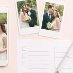 プロフィールムービーの写真とコメント対応表をスマホで整理しているイメージ